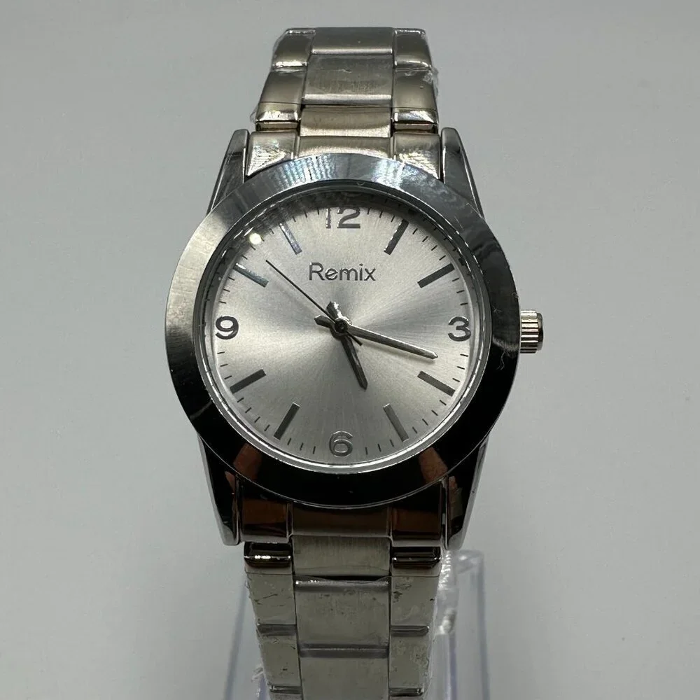 3/$30 Remix Watch Women Silver Tone Round Dial All Stainless Steel 8.25